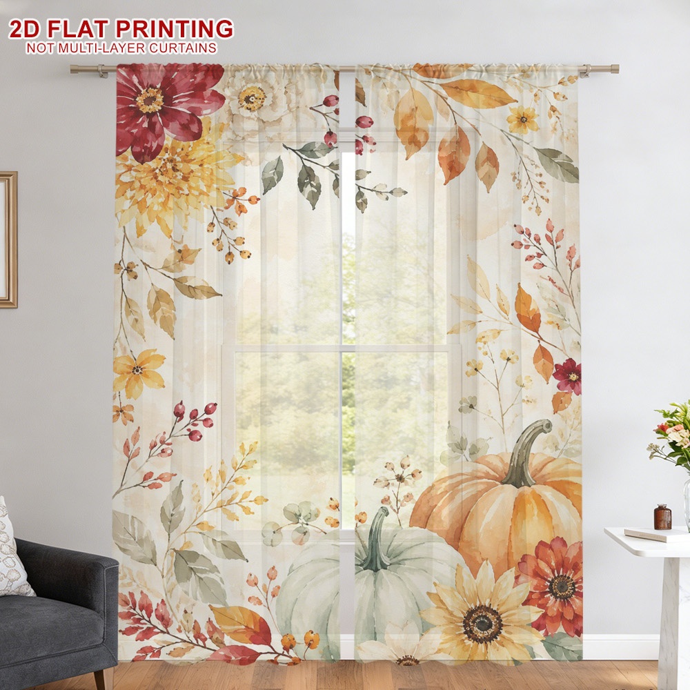 Curtain Rods - 2PCS Tirai Tipis Musim Gugur Thanksgiving,
