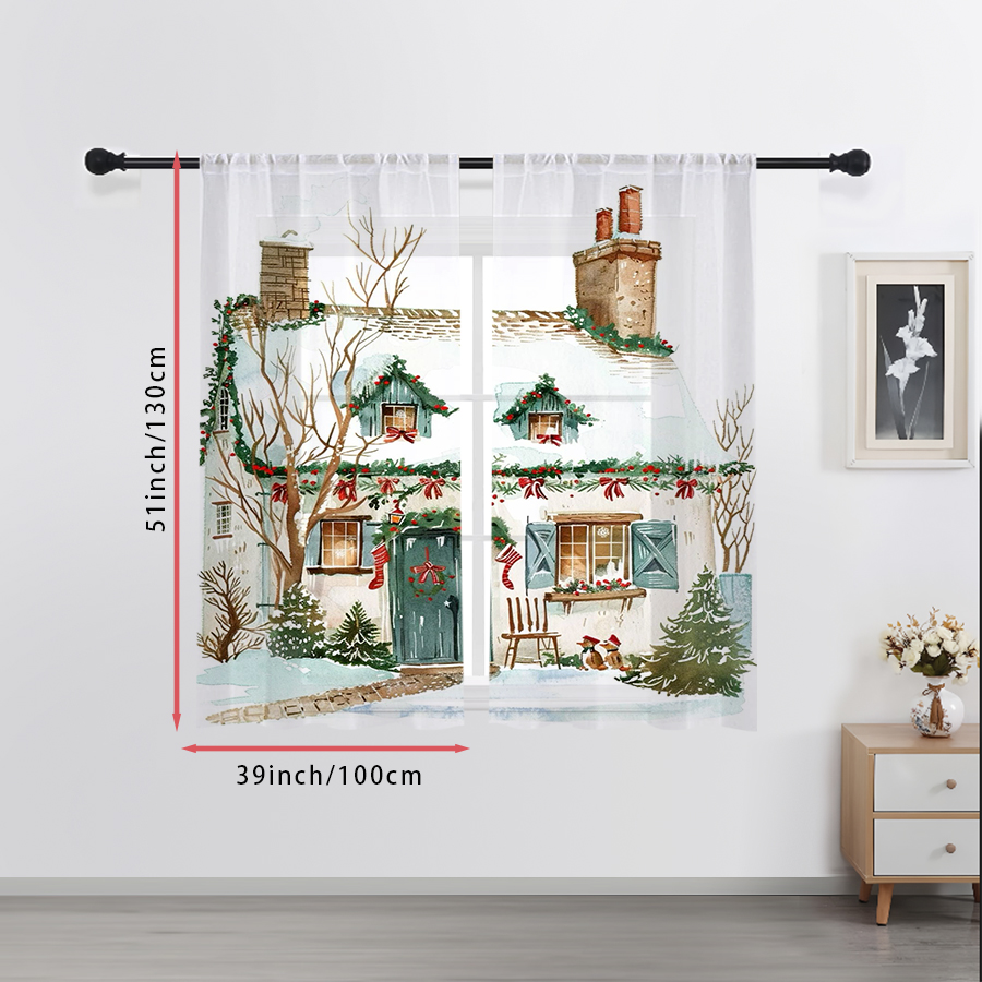 2PCS Tirai Tipis Natal Musim D - Curtain Rods ulasan dan harga